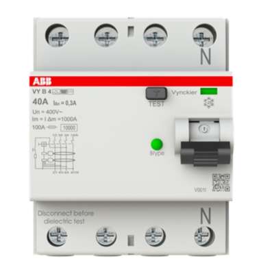 Interrupteur différentiel type B tétrapolaire 4P/ 40A - 300mA VYB440/300 ABB-Vynckier