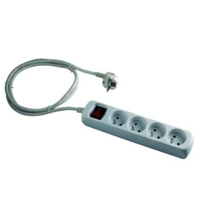 Bloc multiprise blanc 4 x 2P+T 16A avec interrupteur et cordon 1.5m (3G1.5mm²)