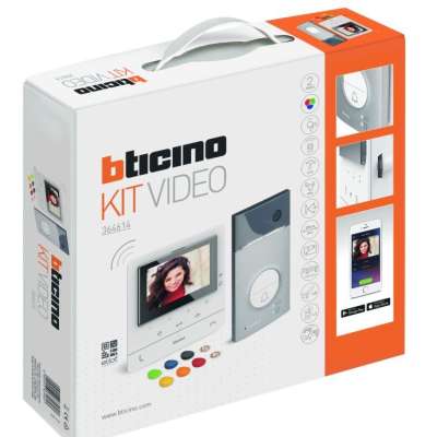 Kit vidéophone système 2 fils poste de rue en saillie Linea 3000 gris à 1 (ou 2) bouton & lecteur de badges + 1 poste intérieur couleurs 5" mains-libres, mémoire et applications mobiles Classe 100 X16E Bticino