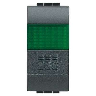 Bouton-poussoir simple 1NO 10A/250V 1 module avec diffuseur vert touche anthracite Living Light Bticino