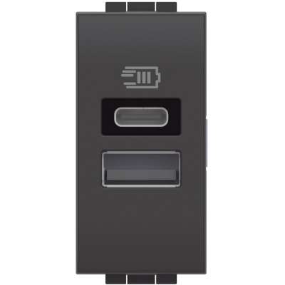 Prise d'alimentation USB simple type A+C 15W 1 module anthracite L4191AC Living Light Bticino