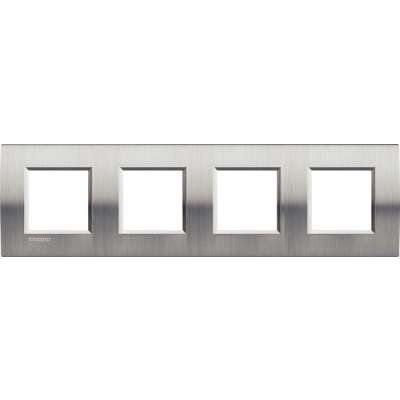 Plaque de recouvrement 4x2 modules entraxe 71mm acier brossé Living Light Bticino