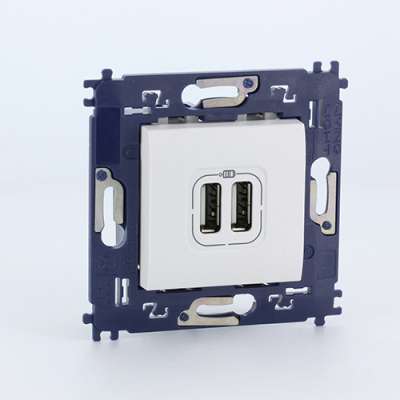 Prise d'alimentation USB double 5V/2400mA 2 modules avec support à vis blanc Living Light Bticino