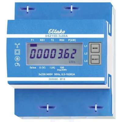 Compteur d'énergie digital DIN triphasé 80A MID (Certificats Verts) double tarif DSZ15D-3x80A Eltako