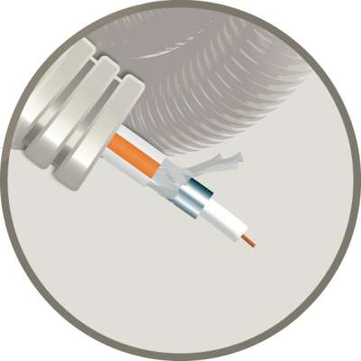 Tube précâblé (flex) avec câble coaxial TRI6 agréé Telenet & Voo Cca (rouleau 50 mètres)