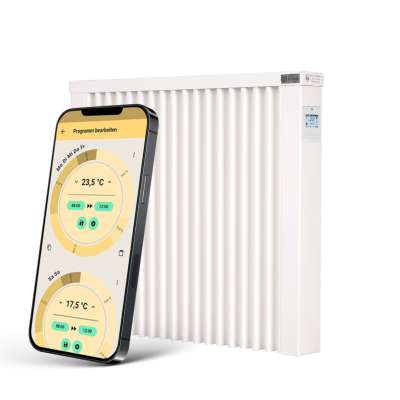 Radiateur électrique à inertie standard COMPACT 1300W blanc RAL 9010 avec thermostat FlexiSmart Pro AeroFlow® HFLx003 Thermotec