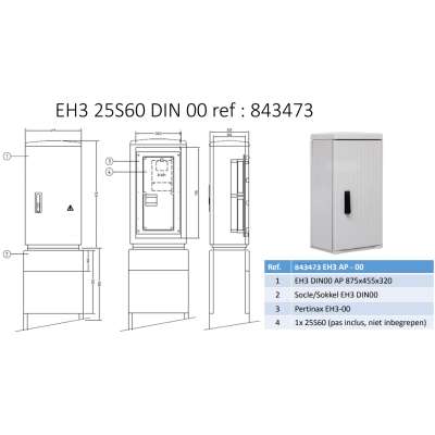 Armoire de trottoir EH3/AP-00 montée pour 1 module 25S60 ou 25D60 avec socle et platine L=455 x P=320 x H=875mm ABB-Vynckier