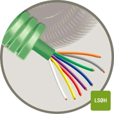 Tube précâblé (flex) avec câble de signalisation SGG  8x0.8mm² Cca 150V vert LSOH sans halogène (rouleau 100 mètres)