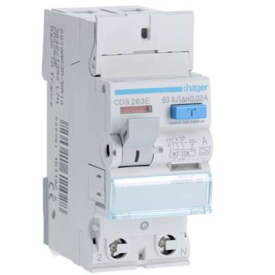 Interrupteur différentiel type A bipolaire 2P/63A -  30mA Quick Connect CDS263E Hager