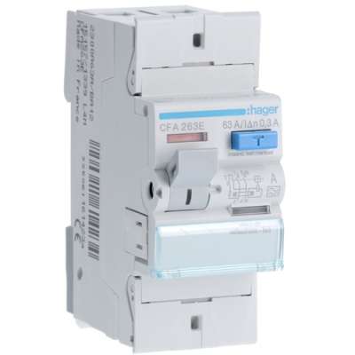 Interrupteur différentiel type A bipolaire 2P/63A - 300mA CFA263E Hager