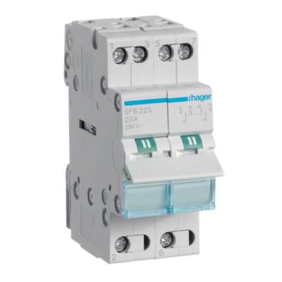 Commutateur modulaire 3 positions I-0-II - 2 contacts inverseurs 2P/25A 230V Hager