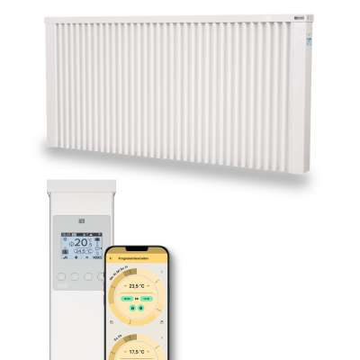 Radiateur électrique à inertie standard MAXI 2450W blanc RAL 9010 avec thermostat FlexiSmart Pro AeroFlow® HFLx007 Thermotec