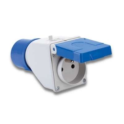 Adaptateur fiche mâle CE bleue 16A/230V 2P+T IP44 et fiche femelle 16A/230V 2P+T