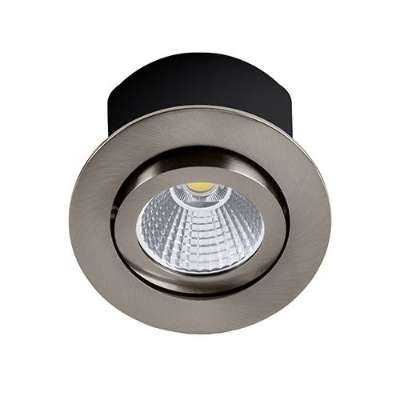 Spot encastré inclinable à 30° rond Ø82mm nickel satiné avec alimentation, lampe dimmable 7.5W/38° /4000K/650Lm/50000h/230V blanc froid et capot de protection DO301NW21 Indigo