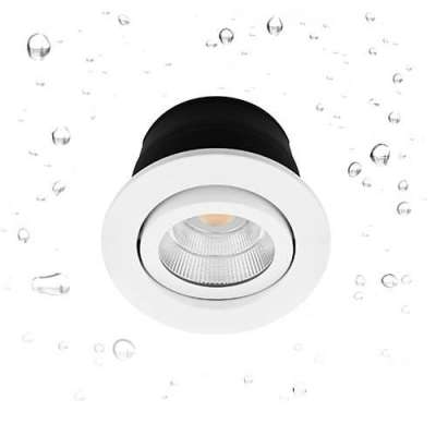 Spot encastré inclinable à 30° rond Ø82mm blanc mat avec convertisseur, lampe dimmable 6W/60° /2700>6000K/720Lm/50000h/230V IP65 IENA RDX DO43130 Indigo