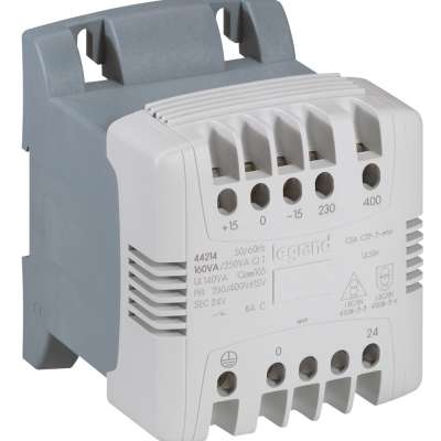 Transformateur de commande et de séparation des circuits - monophasé 160VA/230VAC/24VAC 044214 Legrand