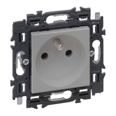 Prise de courant simple standard 2P+T 16A/250V bornes auto support à griffes Valena Next aluminium Legrand