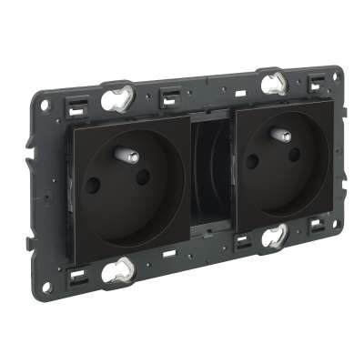 Prise de courant double standard 2P+T 16A/250V bornes auto support à vis Valena Next noir Legrand