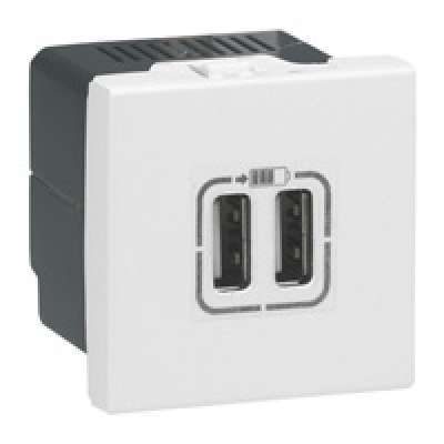 Prise doubleUSB 2400mA/5V Mosaic blanc (2 modules) sans support pour goulotte DLP Design Legrand