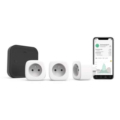 Kit de démarrage énergie Niko Home Control avec trois prises intelligentes et hub intelligent Zigbee® Niko