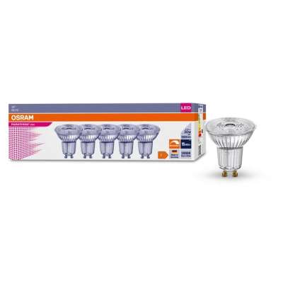 Lampe Led dimmable Parathom PAR16 50 Ø50/4.5W/36°/3000K/350Lm/600cd/15000h/230V/GU10 blanc chaud Osram (pack 5 pièces)