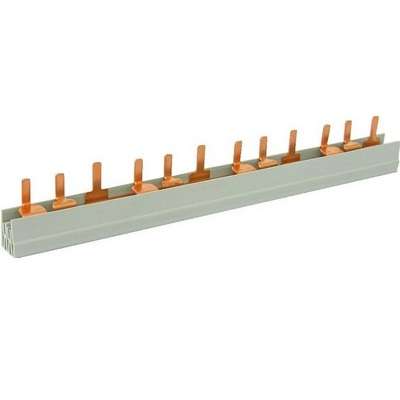 Peigne de pontage à broches universel bipolaire 2P > L1, L2 (18 modules) 10mm² (63A) avec 2 embouts