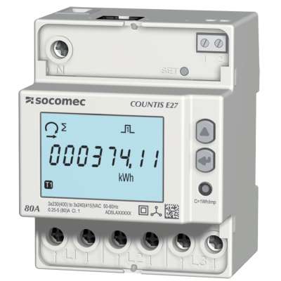 Compteur d'énergie digital DIN triphasé 80A double tarif Ethernet MODBUS TCP Countis E27 Socomec