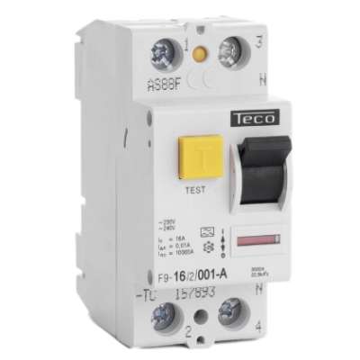 Interrupteur différentiel type A bipolaire 2P/ 16A -  10mA F9162001A Teco