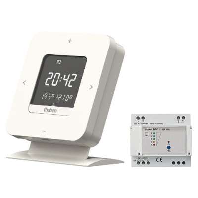 Thermostat digital programmable sans fil avec récepteur rail DIN Basic Ramses 813 Top3 HF Set 1 Theben 