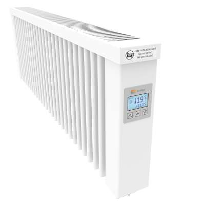 Radiateur électrique à inertie bas SLIM 1200W blanc RAL 9010 avec thermostat FlexiSmart AeroFlow® HFL012 Thermotec