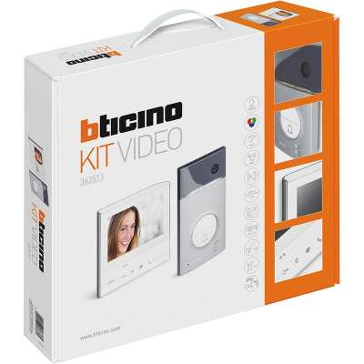 Kit vidéophone système 2 fils poste de rue en saillie Linea 3000 à 1 bouton + 1 poste intérieur couleurs 7" mains-libres Classe 300 V13E mains-libres Bticino