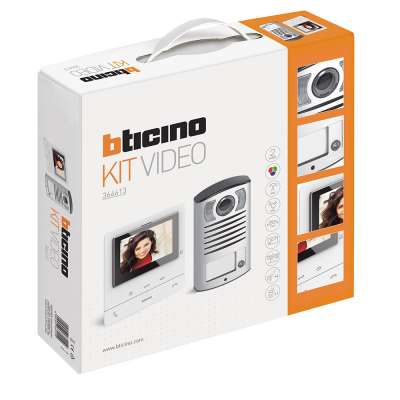 Kit vidéophone système 2 fils poste de rue en saillie Linea 2000 à 1 bouton + 1 poste intérieur couleurs 5" mains-libres Classe 100 V16B Bticino