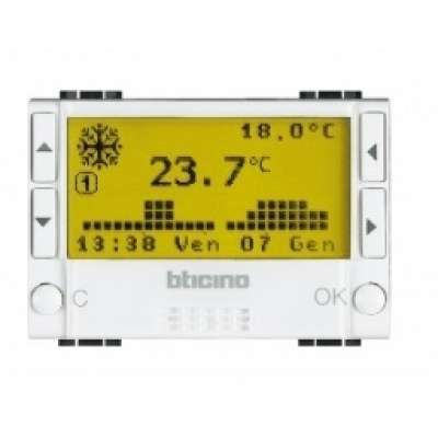Thermostat électronique programmable 1NO/NC - 3A/250V 4 modules blanc Living Light BTicino 