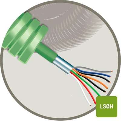 Tube précâblé (flex) avec câble souple blindé alarme 8x0.22mm² Cca vert LSOH sans halogène (rouleau 100 mètres)