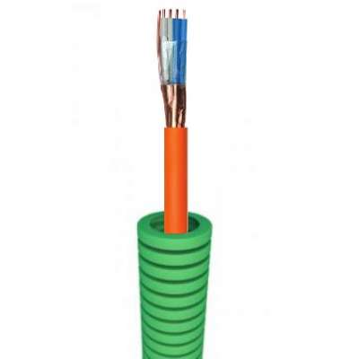 Tube précâblé (flex) avec câble téléphonie et détection incendie 1x2x0.9mm² 150V (RF1h) Cca vert LSOH sans halogène (rouleau 100 mètres)