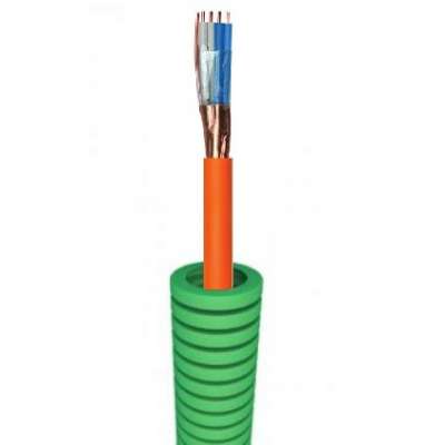 Tube précâblé (flex) avec câble téléphonie et détection incendie 2x2x0.9mm² 150V (RF1h) Cca vert LSOH sans halogène (rouleau 100 mètres)