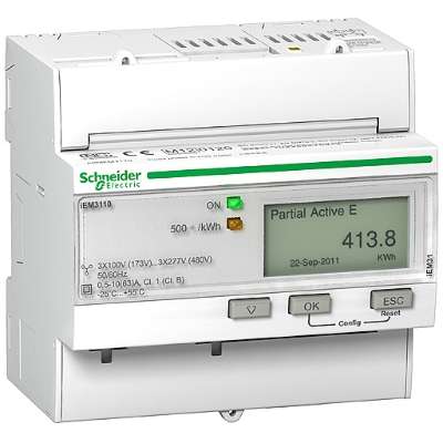 Compteur d'énergie digital DIN triphasé 63A MID (Certificats Verts) Annexe B+D iEM3110 Schneider Electric