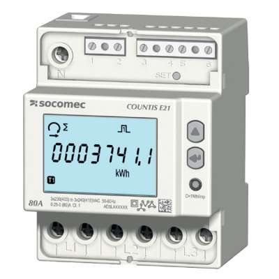 Compteur d'énergie digital DIN triphasé 80A double tarif Countis E21 Socomec