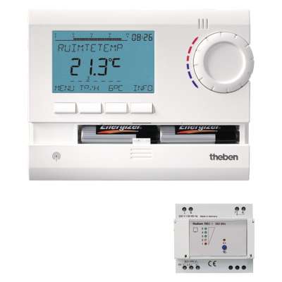 Thermostat digital programmable sans fil avec récepteur rail DIN Basic Ramses 813 Top2 HF Set 1 Theben 